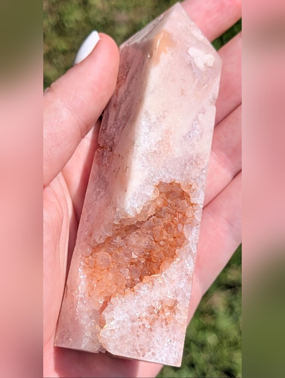 Pink Amethyst and Flower Agate Point Tower
